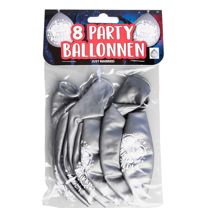 Just Married Ballonnen Zilver 30cm 8st van Paper Dreams koop je bij Partywinkel