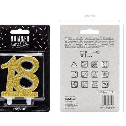 Kaars 18 Jaar Goud 7,5cm van Partydeco koop je bij Partywinkel