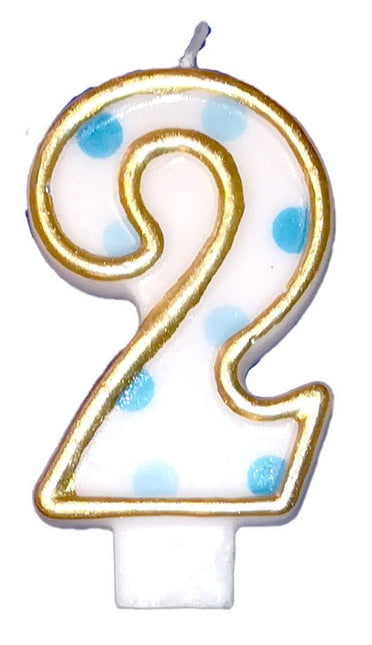 Kaars 2 Jaar Blauwe Stippen 8,5cm van Haza Witbaard koop je bij Partywinkel