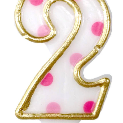 Kaars 2 Jaar Roze Stippen 8,5cm van Haza Witbaard koop je bij Partywinkel
