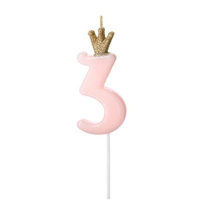Kaars 3 Jaar Lichtroze 9,5cm van Partydeco koop je bij Partywinkel