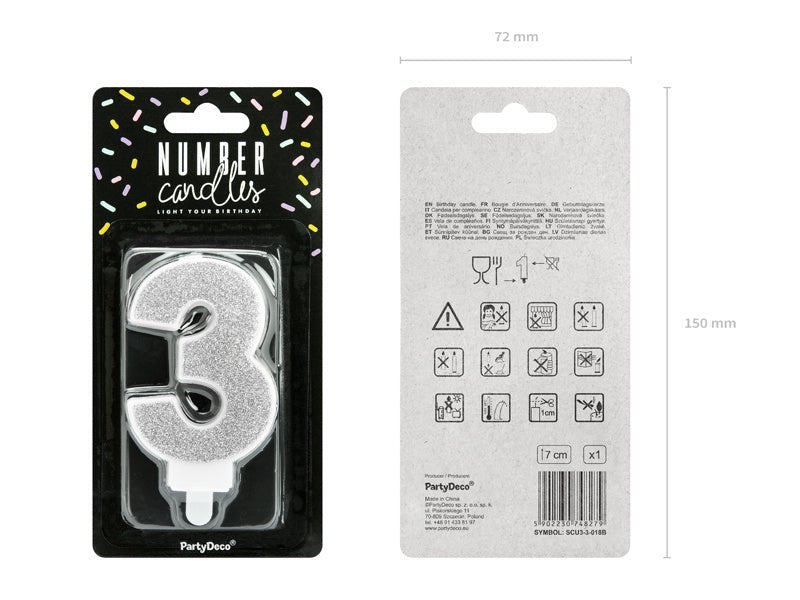 Kaars 3 Jaar Zilver 7cm van Partydeco koop je bij Partywinkel