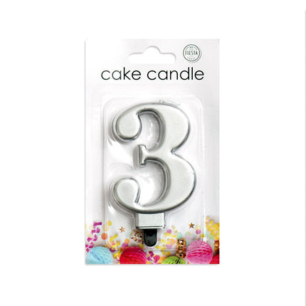 Kaars 3 Jaar Zilver Metallic 8cm van WeFiesta koop je bij Partywinkel