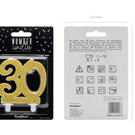 Kaars 30 Jaar Goud 7,5cm van Partydeco koop je bij Partywinkel