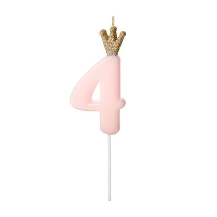 Kaars 4 Jaar Lichtroze 9,5cm van Partydeco koop je bij Partywinkel