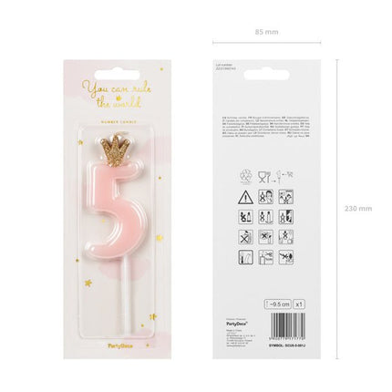 Kaars 5 Jaar Lichtroze 9,5cm van Partydeco koop je bij Partywinkel