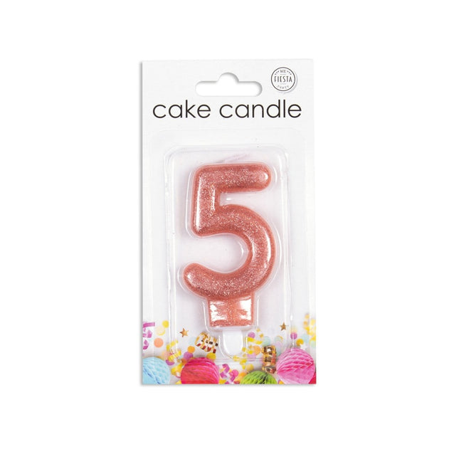 Kaars 5 Jaar Rose Goud Glitter 7cm van WeFiesta koop je bij Partywinkel