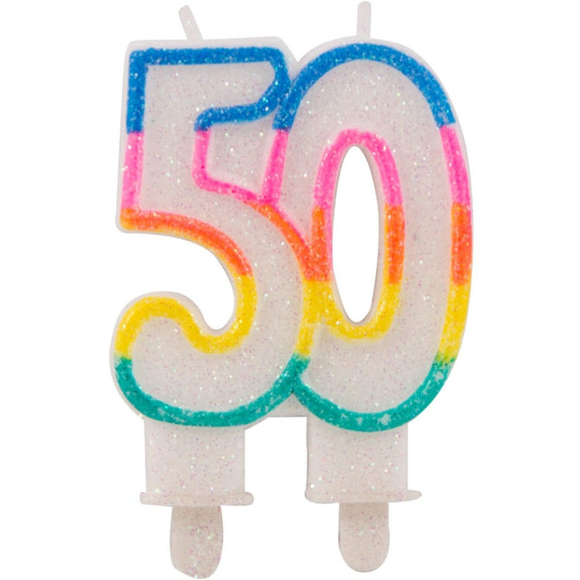 Kaars 50 Jaar Glitter 9cm van Folat koop je bij Partywinkel