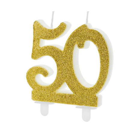 Kaars 50 Jaar Goud 7,5cm van Partydeco koop je bij Partywinkel