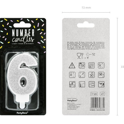 Kaars 6 Jaar Zilver 7cm van Partydeco koop je bij Partywinkel