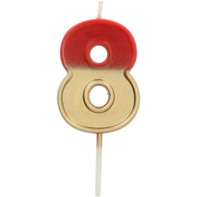 Kaars 8 Jaar Retro Rood 5cm van Folat koop je bij Partywinkel