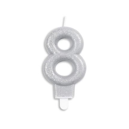 Kaars 8 Jaar Zilver Glitter 7cm van WeFiesta koop je bij Partywinkel
