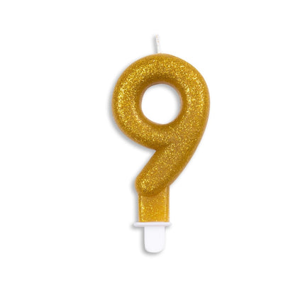 Kaars 9 Jaar Goud Glitter 7cm van WeFiesta koop je bij Partywinkel
