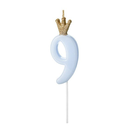 Kaars 9 Jaar Lichtblauw 9,5cm van Partydeco koop je bij Partywinkel
