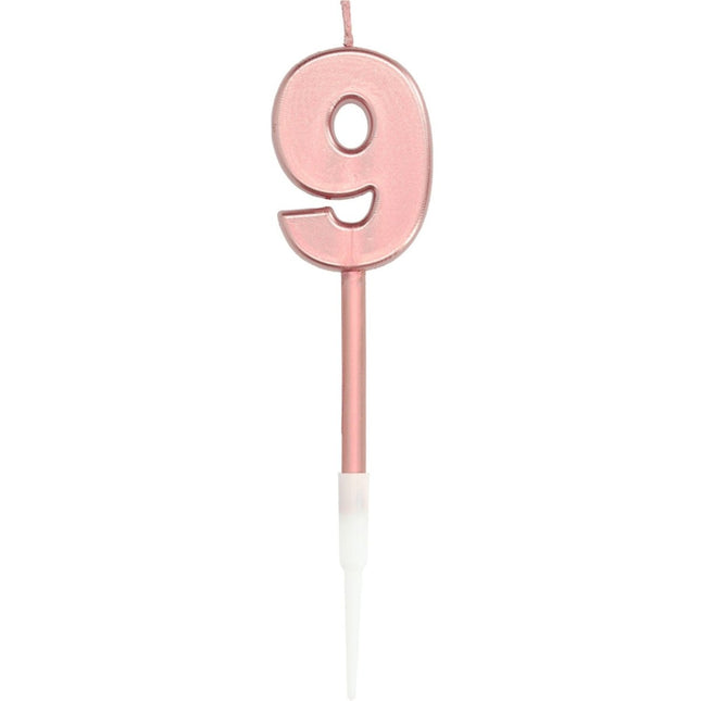Kaars Cijfer 9 Rose Goud Metallic 15cm van Folat koop je bij Partywinkel