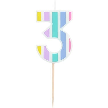 Kaars Pastel Cijfer 3 Meerkleurig van Folat koop je bij Partywinkel