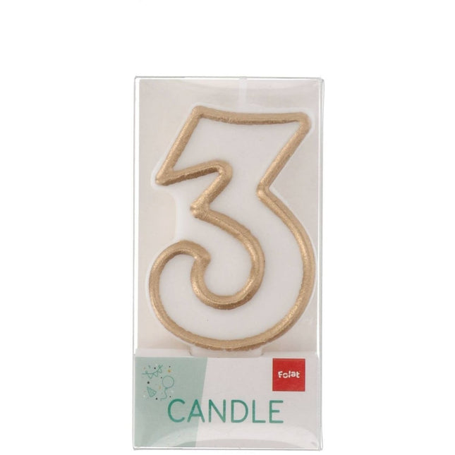 Kaars Simply Chique Gold Cijfer 3 van Folat koop je bij Partywinkel
