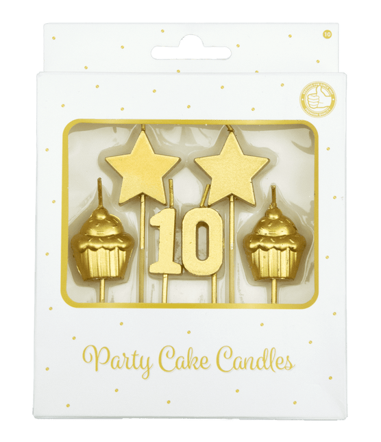 Kaarsjes 10 Jaar Cupcake Goud 17,5cm van Paper Dreams koop je bij Partywinkel