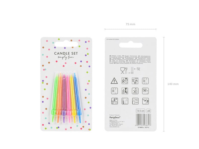 Kaarsjes Gekleurd 6,5cm 6st van Partydeco koop je bij Partywinkel