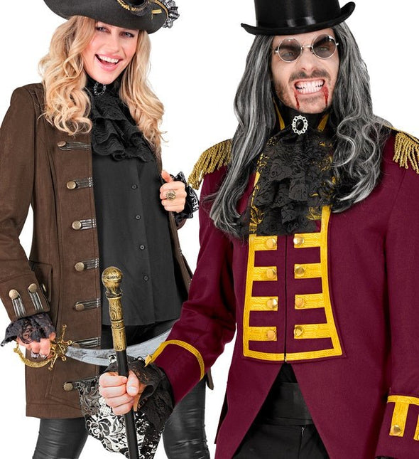 KANTEN JABOT MET EDELSTENEN EN MANCHETTEN - ZWART van Widmann koop je bij Partywinkel