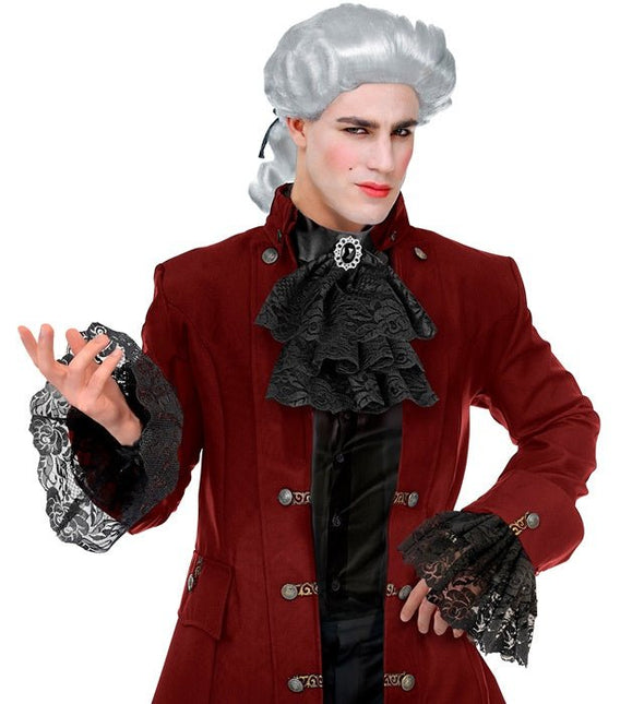 KANTEN JABOT MET EDELSTENEN EN MANCHETTEN - ZWART van Widmann koop je bij Partywinkel