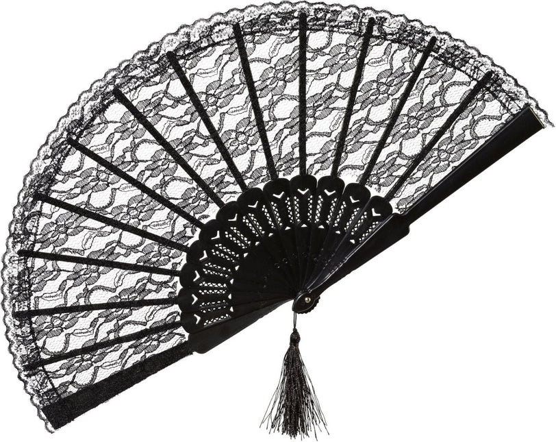 Kanten Waaier – Zwart van Orlob koop je bij Partywinkel