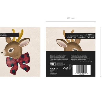 Kerst Servetten Rendier 33cm 12st van Partydeco koop je bij Partywinkel