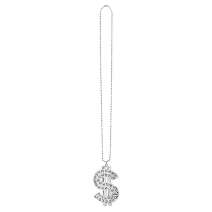 Ketting Bling dollar zilver van Boland koop je bij Partywinkel