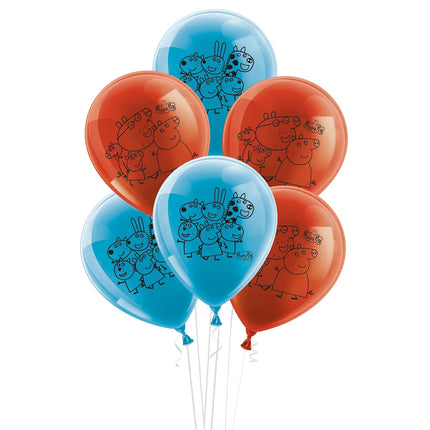 Globos de Peppa Pig, azul y rojo, 25 cm, 10 unidades