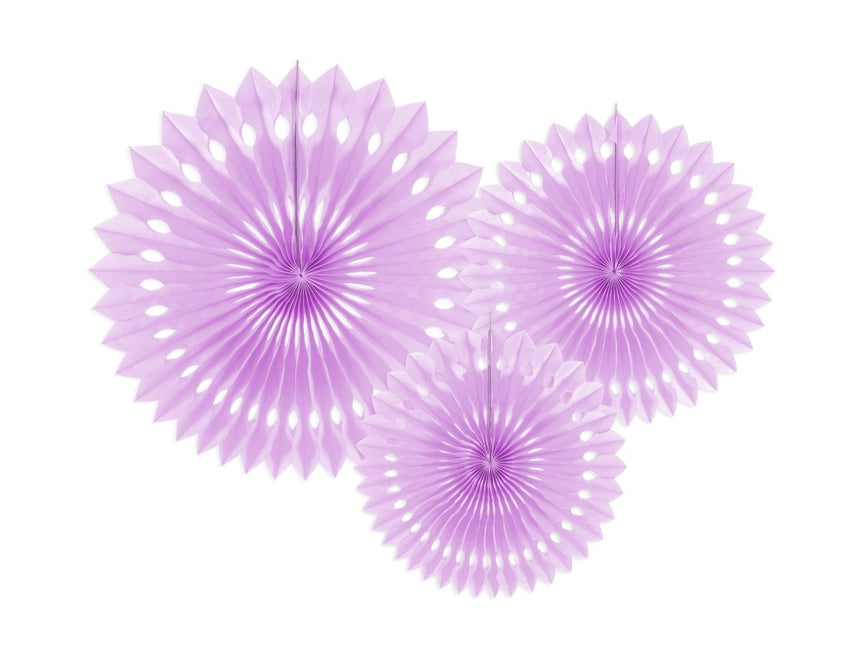 Lavendel Papieren Waaiers 20cm 3st van Partydeco koop je bij Partywinkel