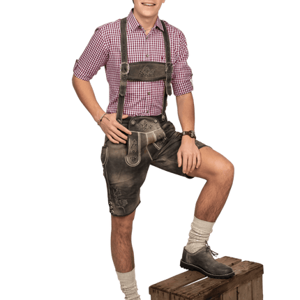 Lederhose Bruin Heren Kort Met Beenknopen van Haus Huberts koop je bij Partywinkel