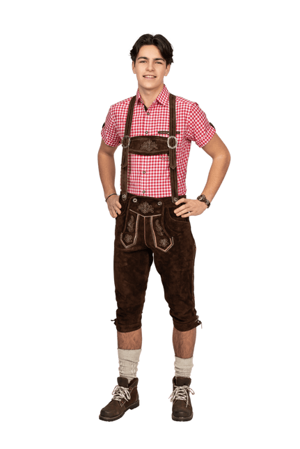 Lederhose Bruin Heren Lang van Haus Huberts koop je bij Partywinkel