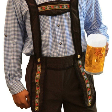 Lederhose Donkerbruin Kort + Blouse Blauw van Partychimp koop je bij Partywinkel