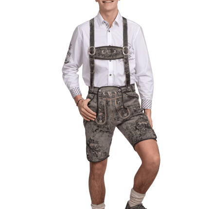 Lederhose Grijs Heren Kort Vintage van Haus Huberts koop je bij Partywinkel