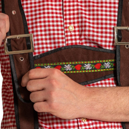 Lederhose Johann met Verstelbare Bretels Donkerbruin Kort van Partychimp koop je bij Partywinkel