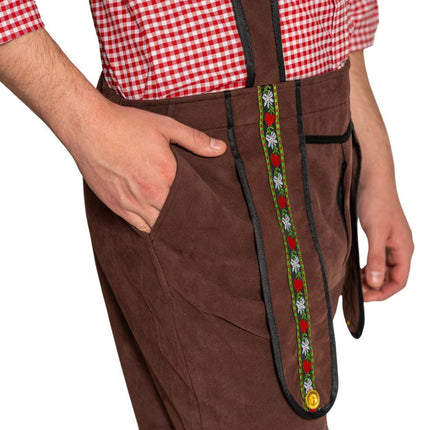 Lederhose Johann met Verstelbare Bretels Donkerbruin Kort van Partychimp koop je bij Partywinkel