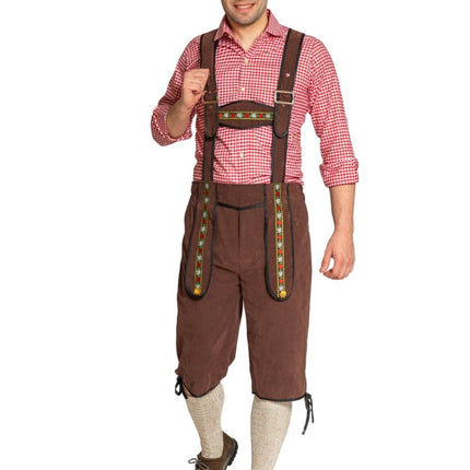 Lederhose Johann met Verstelbare Bretels Donkerbruin Lang van Partychimp koop je bij Partywinkel