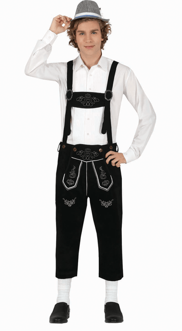 Lederhose Lang Zwart Verstelbare Bretels van Fiestas Guirca koop je bij Partywinkel