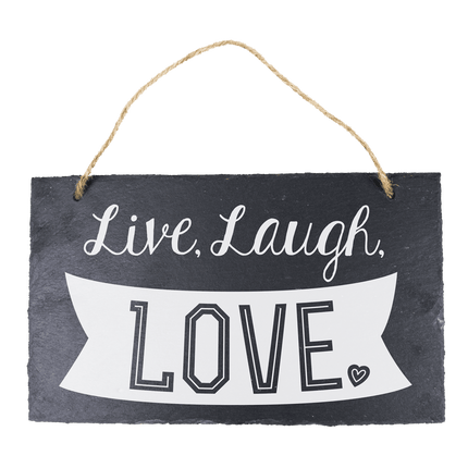 Leisteen Bordje Live, Laugh, Love 25cm van Paper Dreams koop je bij Partywinkel