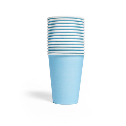 Lichtblauwe Bekers Papier 210ml 14st van WeFiesta koop je bij Partywinkel