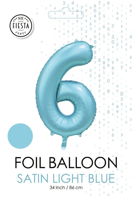 Lichtblauwe Cijfer Ballon 6 Jaar Glans 86cm van WeFiesta koop je bij Partywinkel