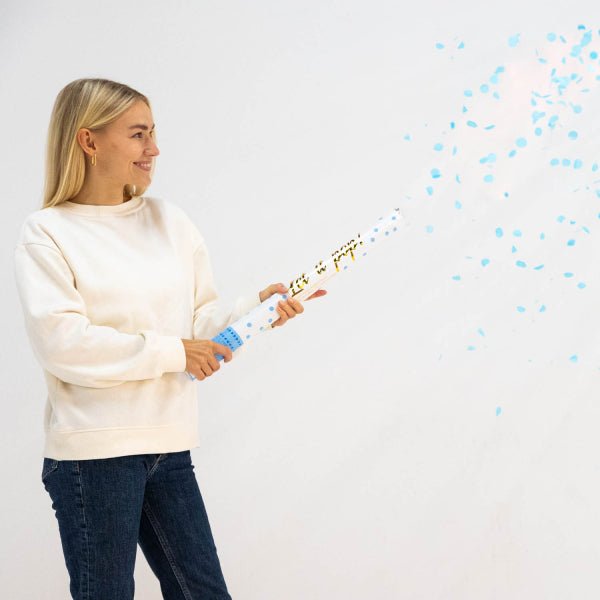 Lichtblauwe Confetti Kanon 60cm van Riethmueller koop je bij Partywinkel
