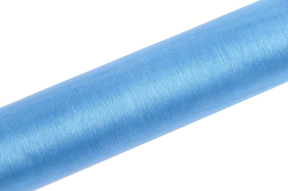 Lichtblauwe Organza Stof 16cm 9m van Partydeco koop je bij Partywinkel