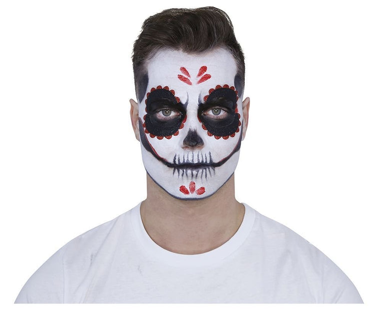 Make - Up Set Day Of The Dead Zwart Rood 8 delig van Fiestas Guirca koop je bij Partywinkel