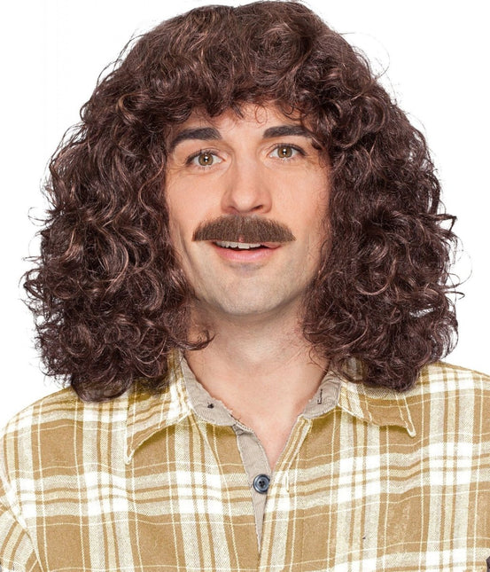 Mannen Pruik Bruin Met Snor van Orlob koop je bij Partywinkel