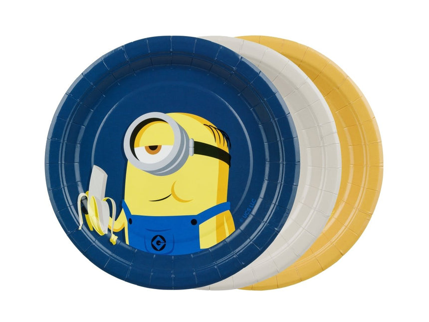 Minions Borden Blauw Geel Wit 18cm 6st van Partydeco koop je bij Partywinkel