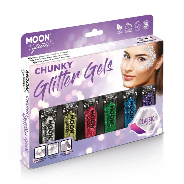 Moon Glitter Classic Chunky Glitter Gel Gold 12ml van Moon Creations koop je bij Partywinkel