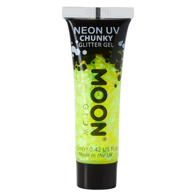 Moon Glow Neon UV Chunky Glitter Gel Yellow 12ml van Moon Creations koop je bij Partywinkel