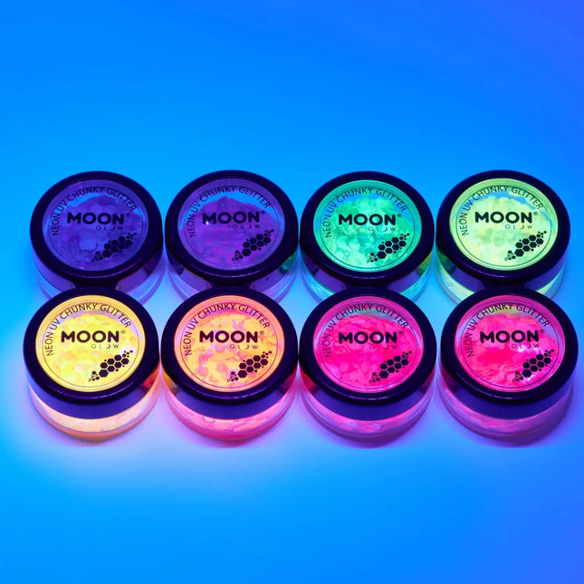 Moon Glow Neon UV Chunky Glitter Green 3g van Moon Creations koop je bij Partywinkel