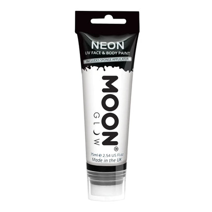 Moon Glow Neon UV Face Paint Met Spons Applicator White 75ml van Moon Creations koop je bij Partywinkel